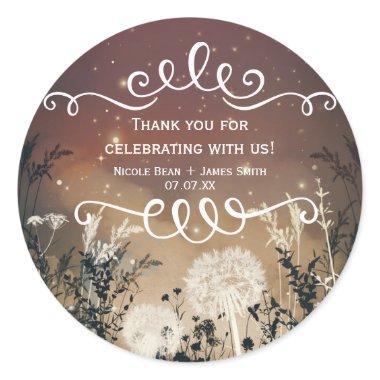 Enchanted Rustic Sky Stars & Foliage Wedding Favor Classic Round Sticker