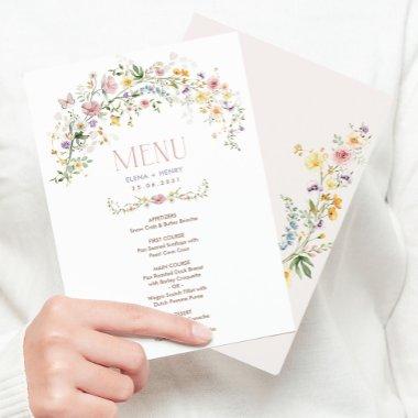 Enchanted Soft Wildflower Garden Wedding Menu Invitations