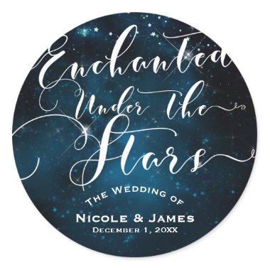 ENCHANTED UNDER THE STARS Starry Blue Wedding Classic Round Sticker