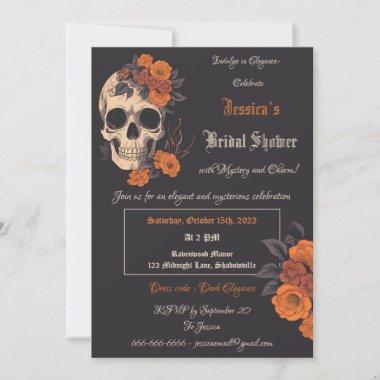 Enchanting Orange Bouquet on Cream Skull Invitations