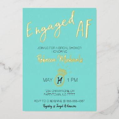 Engaged AF Gold Metallic & Blue Bridal Shower Foil Invitations