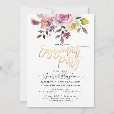 Engagement Party Pastel Watercolor Flowers Announcement
