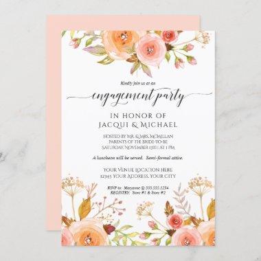 Engagement Party Watercolor Floral Rose Bouquet Invitations