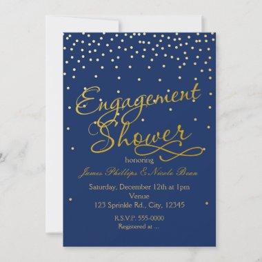 Engagement Shower Blue & Gold Foil dots Invitations