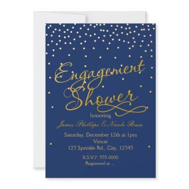 Engagement Shower Blue & Gold Foil dots Invitations