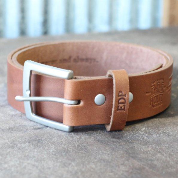Engraved Brown Leather with Square Buckle Belt