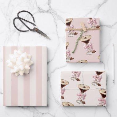 Espresso Martini Pink Bow Feminine Wrapping Paper Sheets