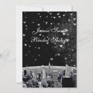 Etched NYC Skyline #2 Black Wht Hrt Bridal Showr V Invitations