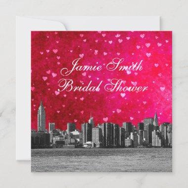 Etched NYC Skyline Hot Pink Red Hrt Bridal Shower Invitations