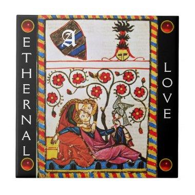 ETERNAL LOVE MONOGRAM ,black red gem Tile