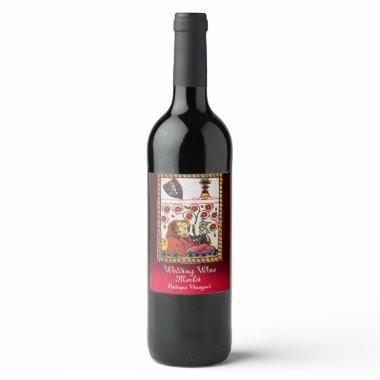 ETERNAL LOVE MONOGRAM Romantic Wedding Red Wine Label