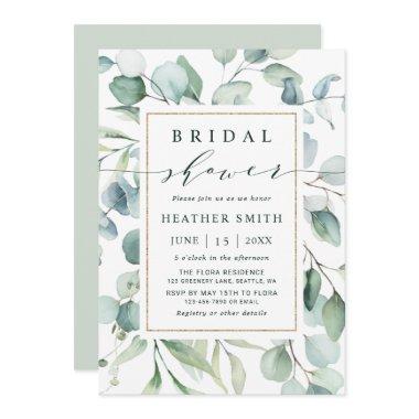 Ethereal Eucalyptus Gold Greenery Bridal Shower Invitations