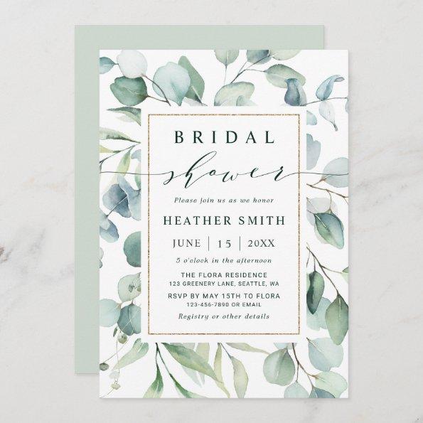 Ethereal Eucalyptus Gold Greenery Bridal Shower Invitations