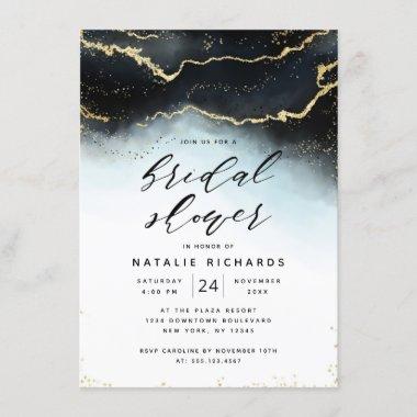 Ethereal Mist Ombre Navy Blue Moody Bridal Shower Invitations