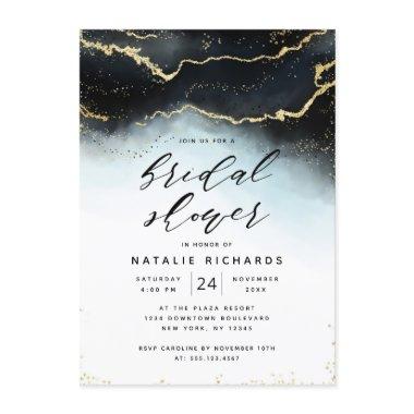 Ethereal Mist Ombre Navy Blue Moody Bridal Shower Invitations