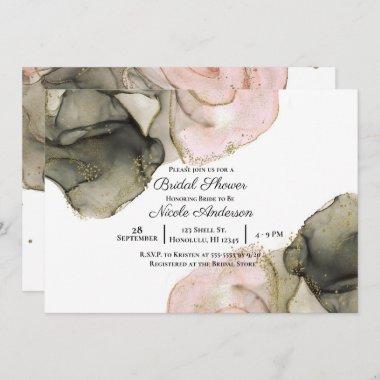Ethereal Moody Pink Black Gold Inky Bridal Shower Invitations