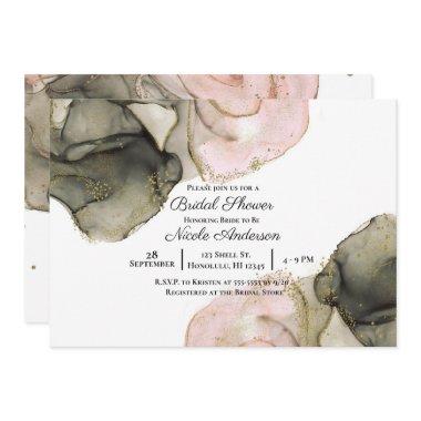 Ethereal Moody Pink Black Gold Inky Bridal Shower Invitations