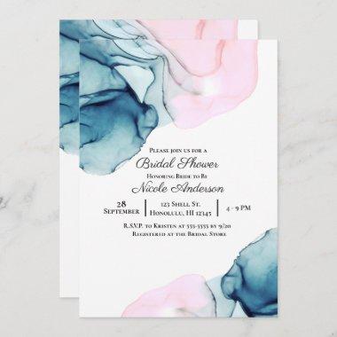 Ethereal Teal Pink Elegant Modern Bridal Shower Invitations