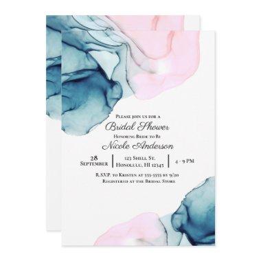 Ethereal Teal Pink Elegant Modern Bridal Shower Invitations