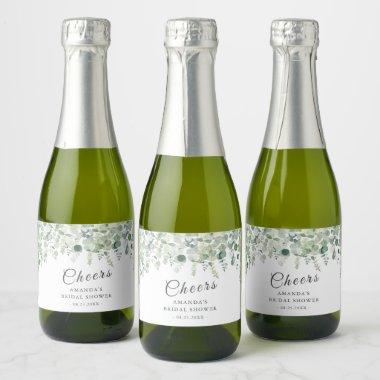 Eucaliptus Greenery Cheers Bridal Shower Sparkling Wine Label
