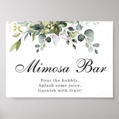 Eucalypts Watercolor Mimosa Bar Poster Sign
