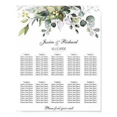 Eucalyptus 10 Tables Seating Chart Poster Sign