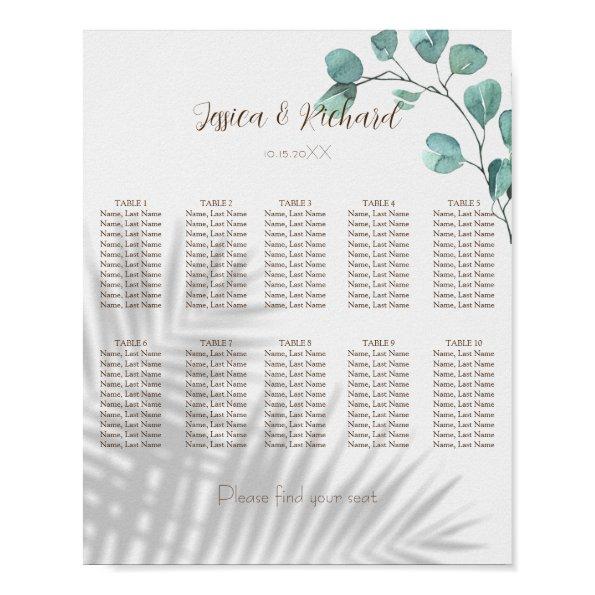Eucalyptus 10 Tables Seating Chart Poster Sign