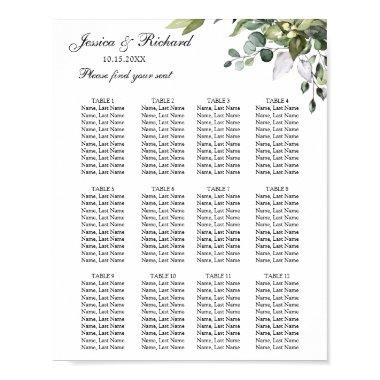 Eucalyptus 12 Tables Seating Chart Poster Sign