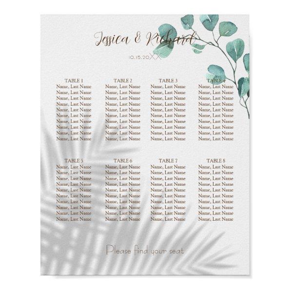 Eucalyptus 8 Tables Seating Chart Poster Sign