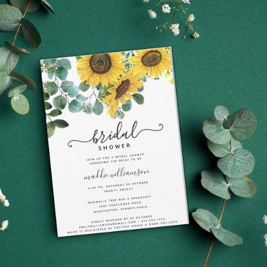 Eucalyptus and Sunflowers Watercolor Bridal Shower Invitations