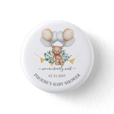 Eucalyptus Baby Shower Bearly Wait Bear & Balloons Button