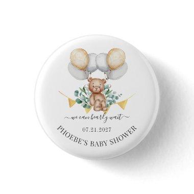 Eucalyptus Baby Shower Bearly Wait Bear & Balloons Button