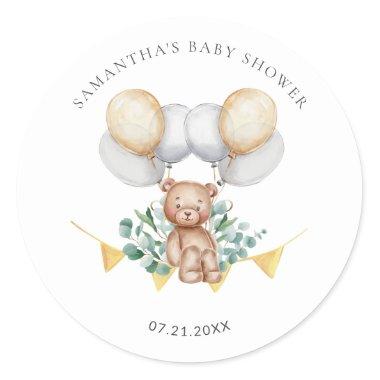 Eucalyptus Bear & Balloons Baby Shower Classic Round Sticker