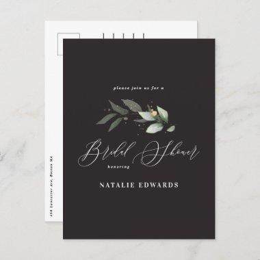 Eucalyptus black gold bridal shower  announcement postInvitations