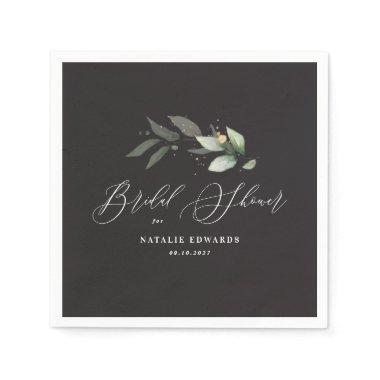 Eucalyptus black gold bridal shower napkins