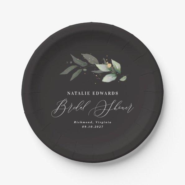 Eucalyptus black gold bridal shower paper plates