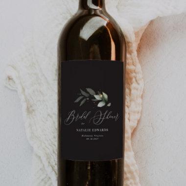 Eucalyptus black gold bridal shower wine label