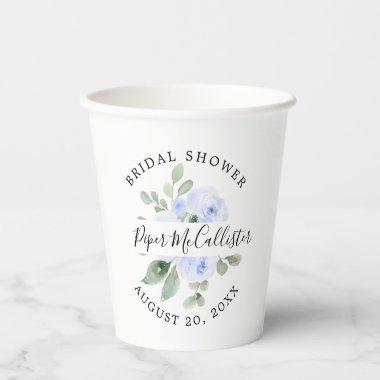 Eucalyptus Blue Floral Bridal Shower Paper Cups