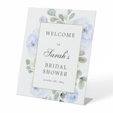 Eucalyptus Blue Floral Bridal Shower Welcome Pedestal Sign