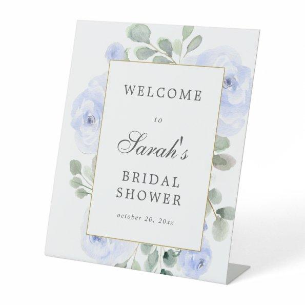 Eucalyptus Blue Floral Bridal Shower Welcome Pedestal Sign