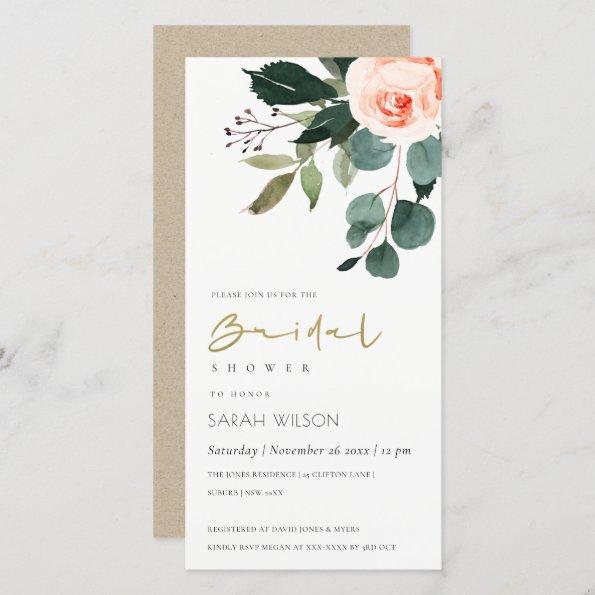 Eucalyptus Blush Rose Floral Bridal Shower Invite