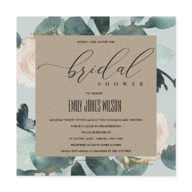 EUCALYPTUS BLUSH ROSE GREY KRAFT BRIDAL SHOWER Invitations