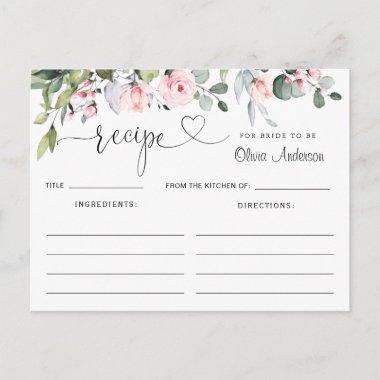Eucalyptus Blush Roses Bridal Shower Recipe Invitations