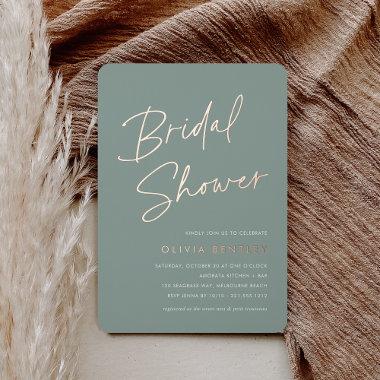 Eucalyptus | Boho Minimalist Script Bridal Shower Foil Invitations