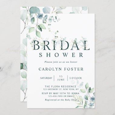 Eucalyptus Botanical Letter Bridal Shower Invitations