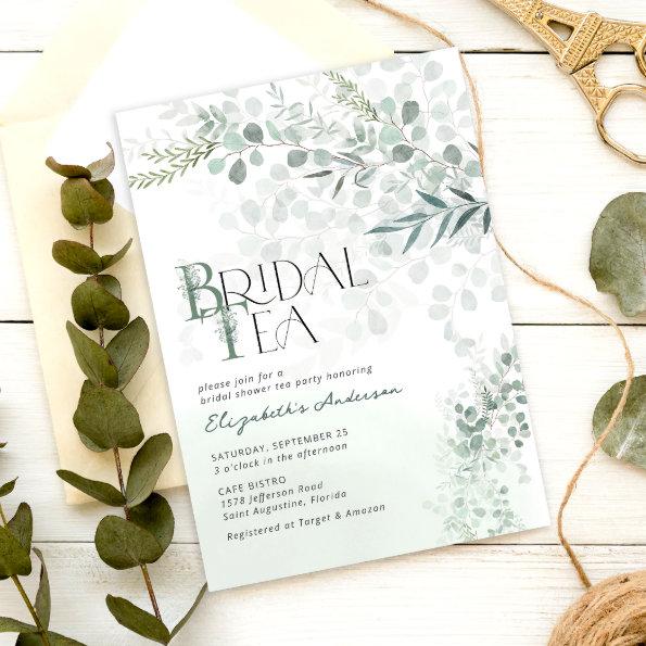 Eucalyptus Botanical Sage Green Bridal Tea Invitations