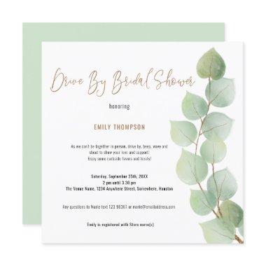 Eucalyptus Branch Script Drive By Bridal Shower Invitations