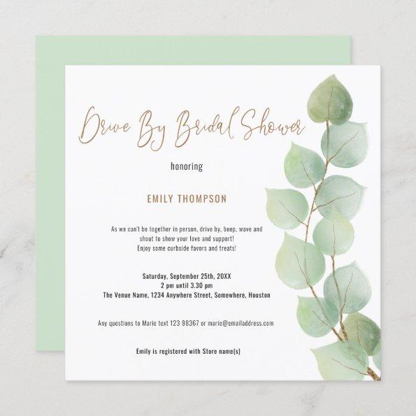 Eucalyptus Branch Script Drive By Bridal Shower Invitations
