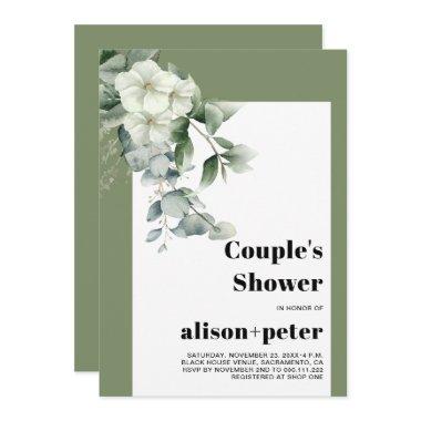 Eucalyptus branches, flowers couple's shower