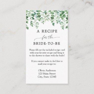 Eucalyptus Bridal Recipe Request Enclosure Invitations